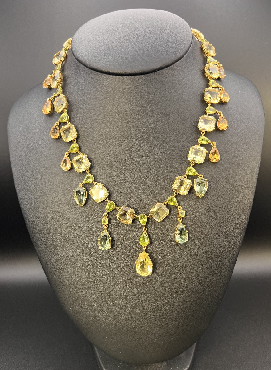 Yellow Gold River Necklace With Summer Stones