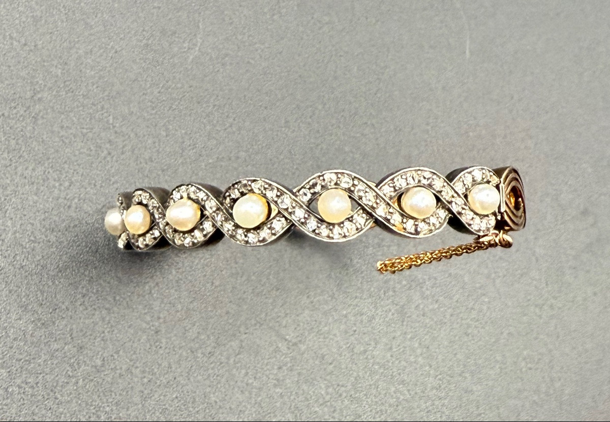 Bracelet jonc en or 18 carats (or jaune et or blanc), XIXᵉ siècle.-photo-4