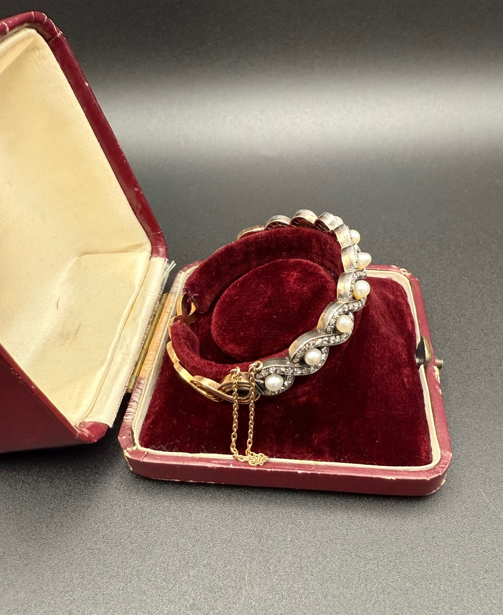 Bracelet jonc en or 18 carats (or jaune et or blanc), XIXᵉ siècle.-photo-4