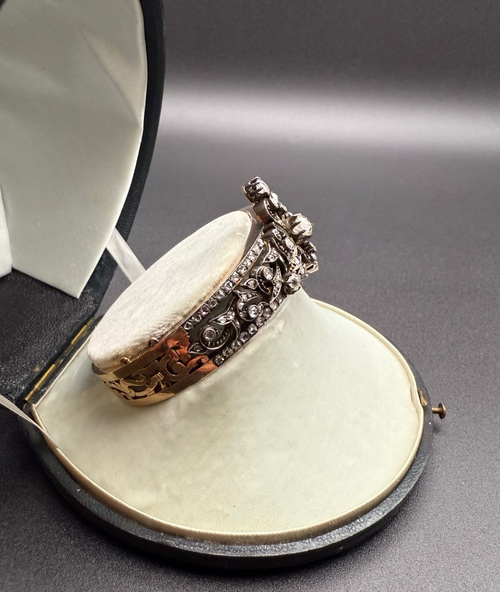 Bracelet jonc en or gris et or rose – époque Napoléon III.-photo-3