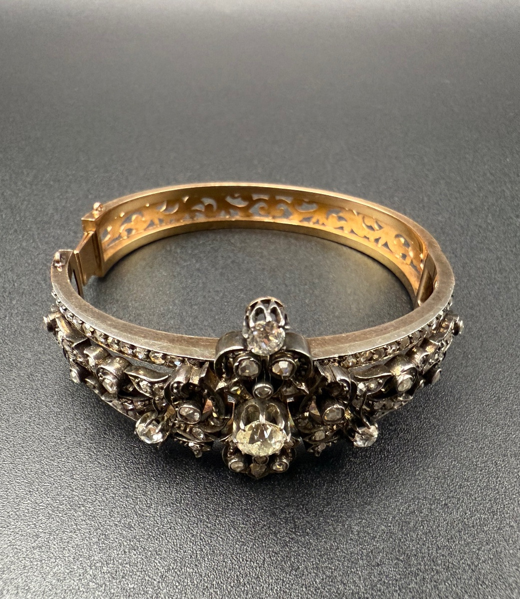 Bracelet jonc en or gris et or rose – époque Napoléon III.-photo-1