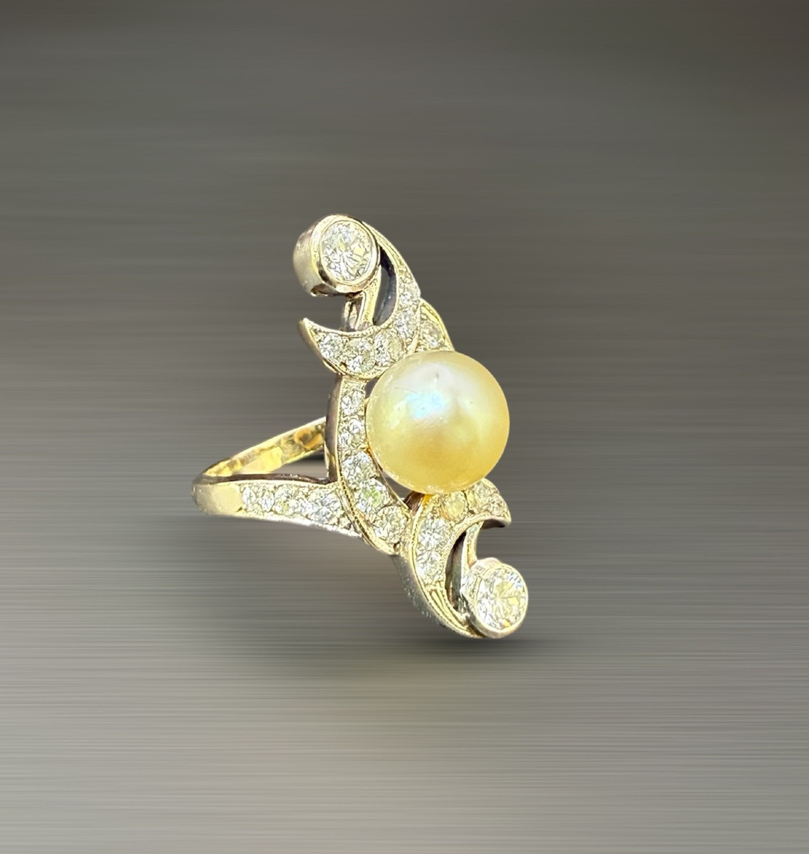 Antique Art Nouveau Ring – 18k Gold, Pearl & Diamonds.-photo-2