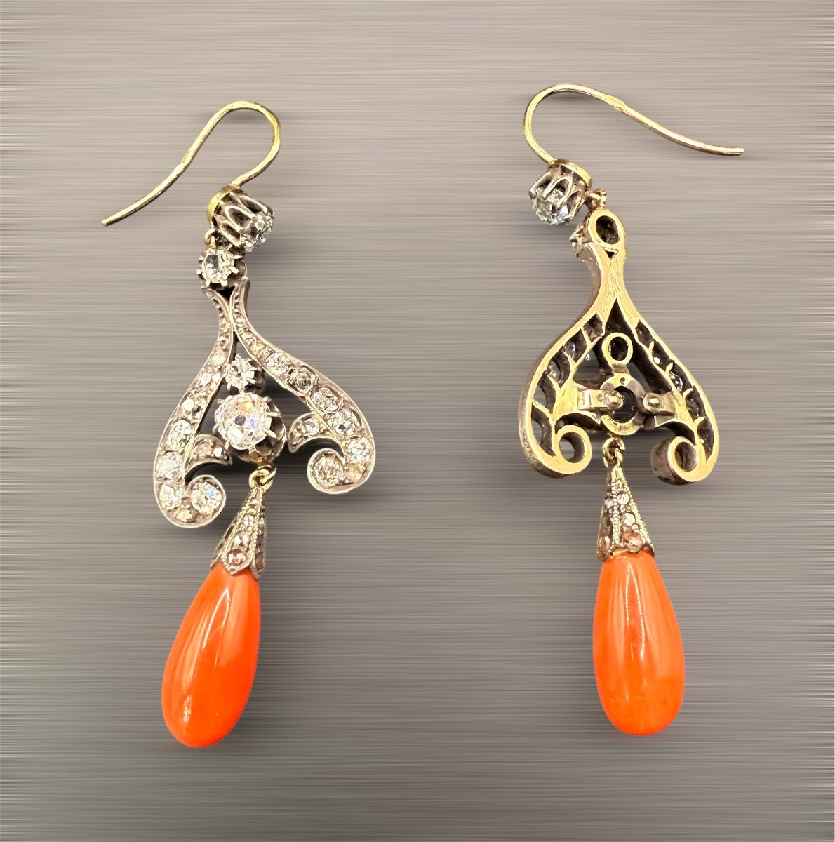 Pair Of Earrings – Gold, Silver, Coral And Rose-cut Diamonds, 1880–1900-photo-3
