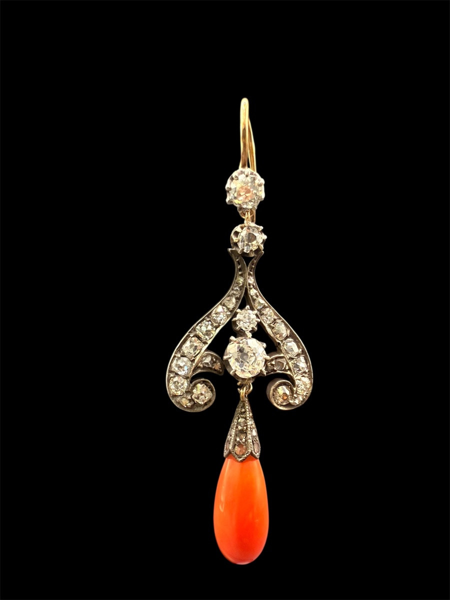 Pair Of Earrings – Gold, Silver, Coral And Rose-cut Diamonds, 1880–1900-photo-4