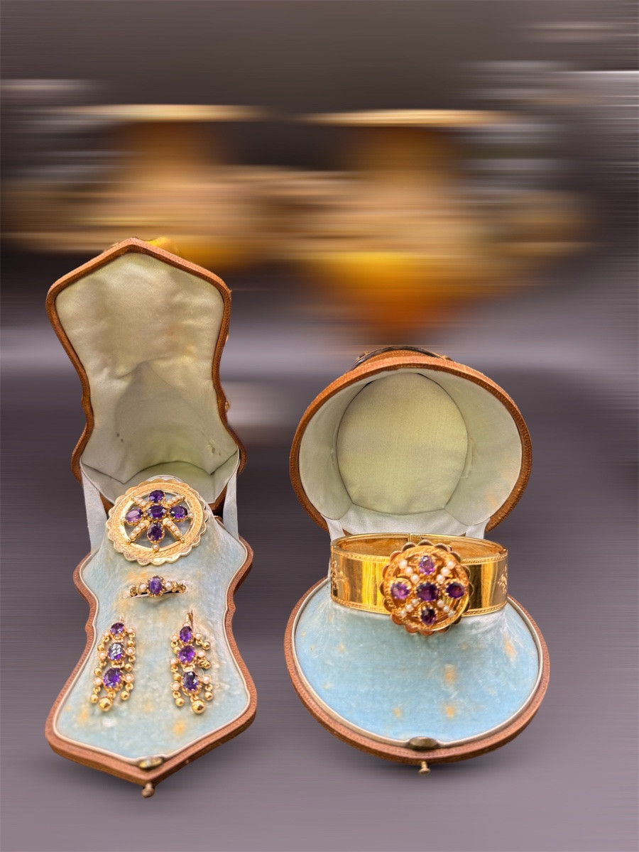 Napoleon III Set – 18-carat Yellow Gold, Amethysts & Fine Pearls -photo-2