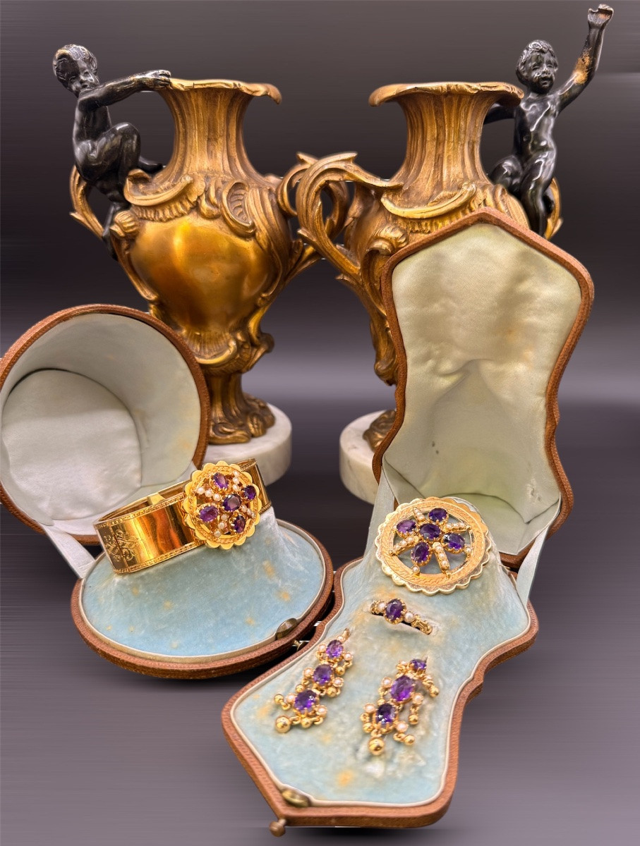 Napoleon III Set – 18-carat Yellow Gold, Amethysts & Fine Pearls -photo-4