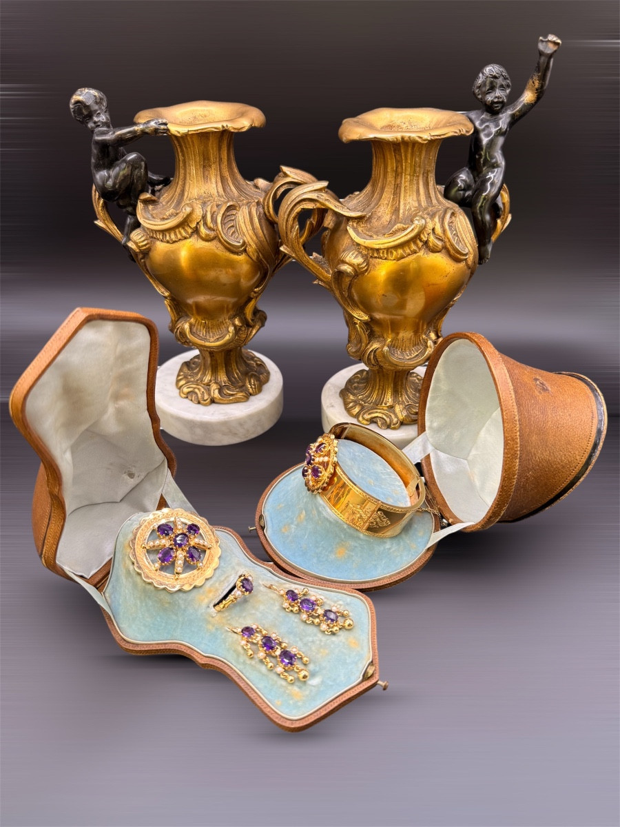Napoleon III Set – 18-carat Yellow Gold, Amethysts & Fine Pearls 