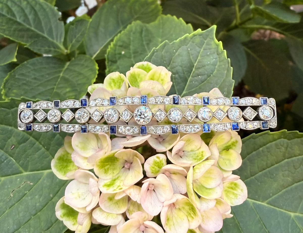 Broche barrette Art Déco en or gris 18 carats. -photo-2