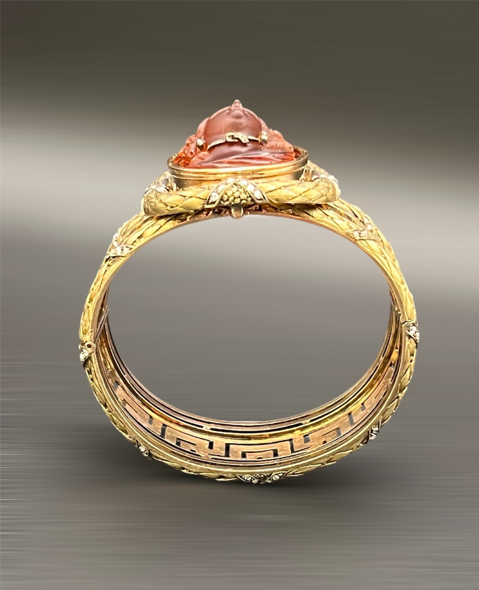 Bracelet transformable en broche – Époque Napoléon III – Or, citrine, diamants roses.-photo-2