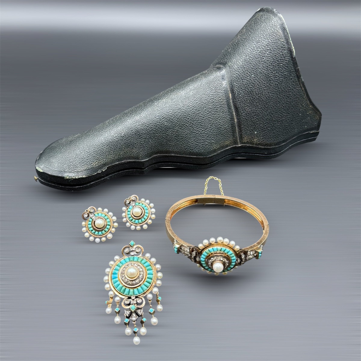 Parure Napoléon Ill en or, turquoise, diamants et perles - XIXe siècle-photo-2