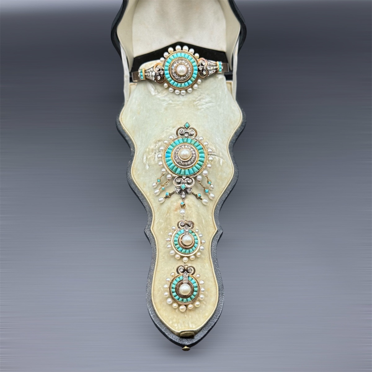 Parure Napoléon Ill en or, turquoise, diamants et perles - XIXe siècle-photo-3