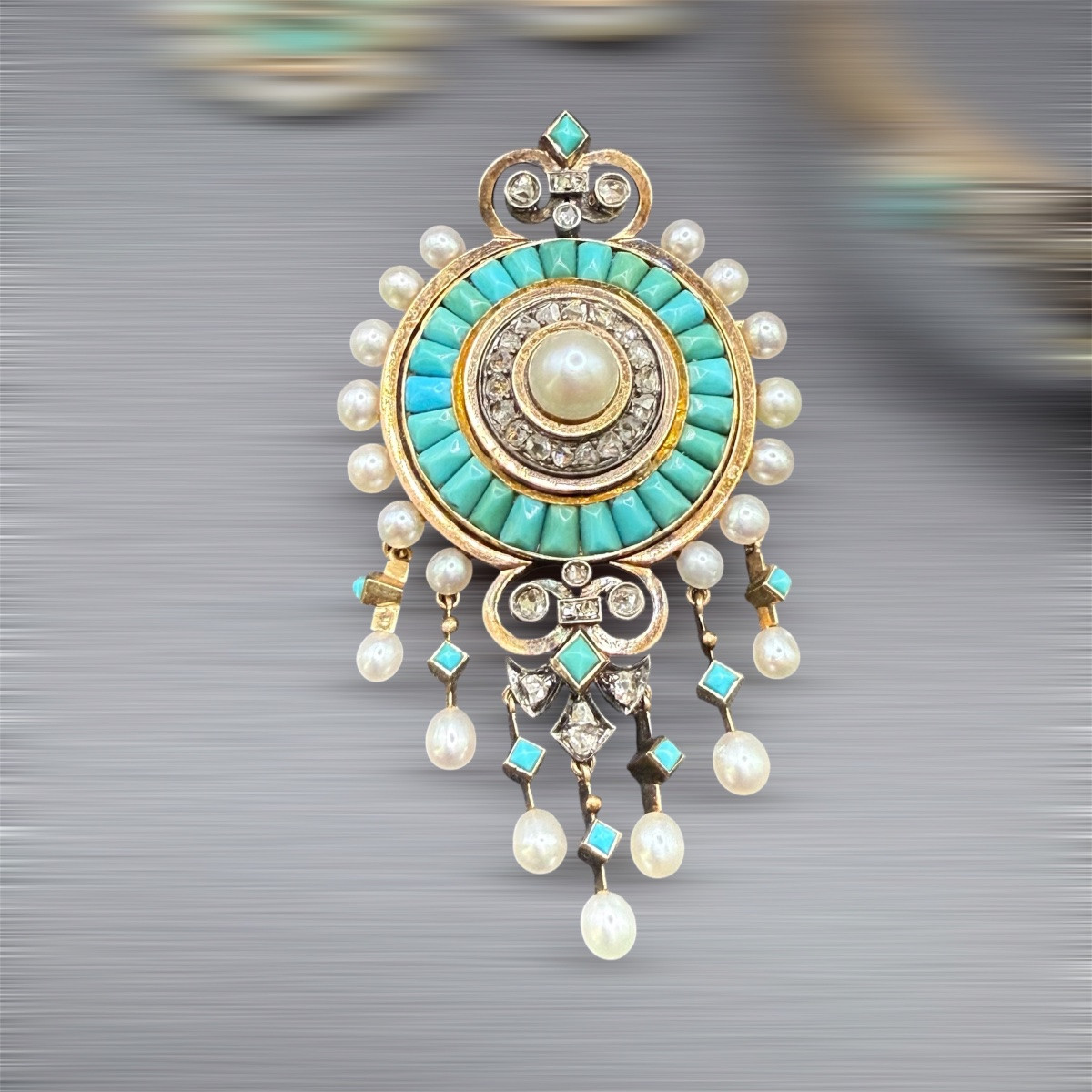 Parure Napoléon Ill en or, turquoise, diamants et perles - XIXe siècle-photo-2