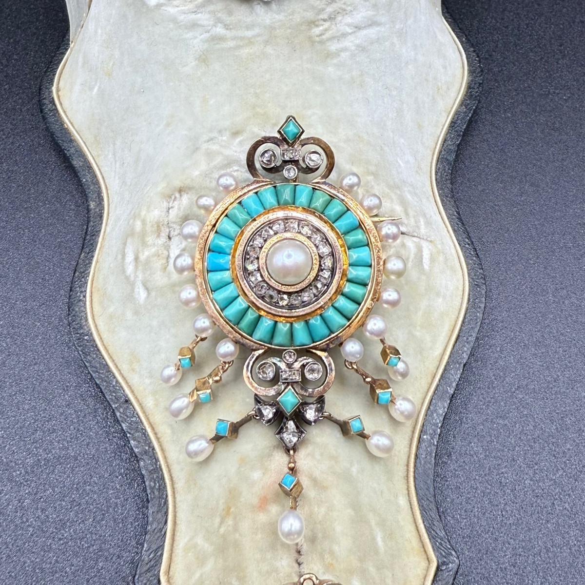 Parure Napoléon Ill en or, turquoise, diamants et perles - XIXe siècle-photo-3