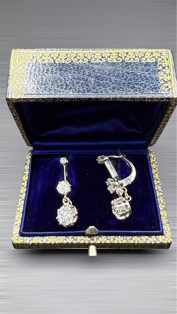 Art Nouveau Platinum And White Gold Drop Earrings.-photo-3