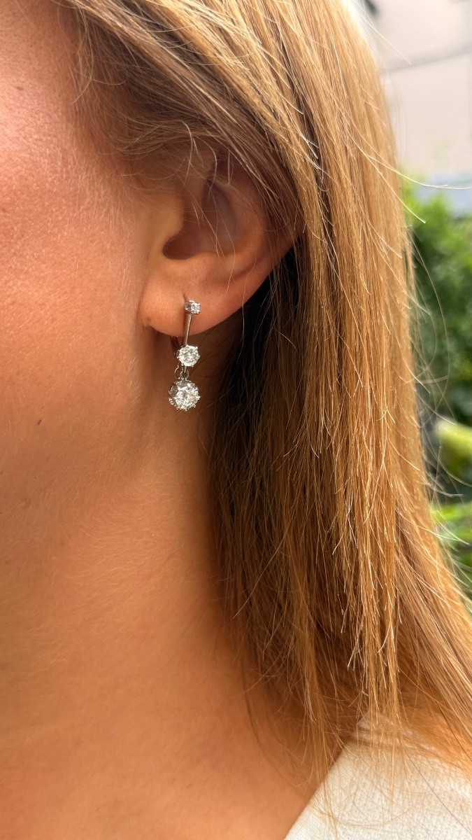 Art Nouveau Platinum And White Gold Drop Earrings.-photo-4