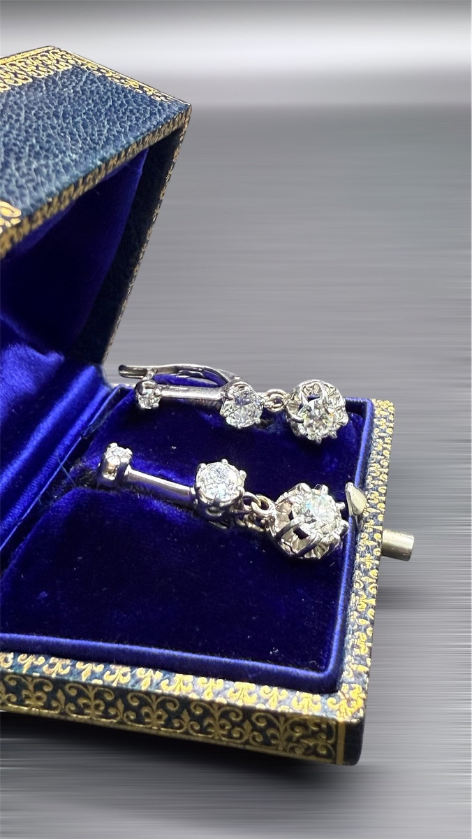 Art Nouveau Platinum And White Gold Drop Earrings.-photo-2