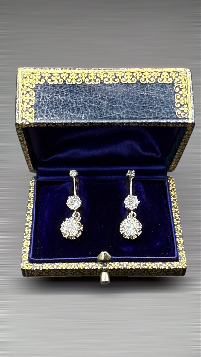 Art Nouveau Platinum And White Gold Drop Earrings.