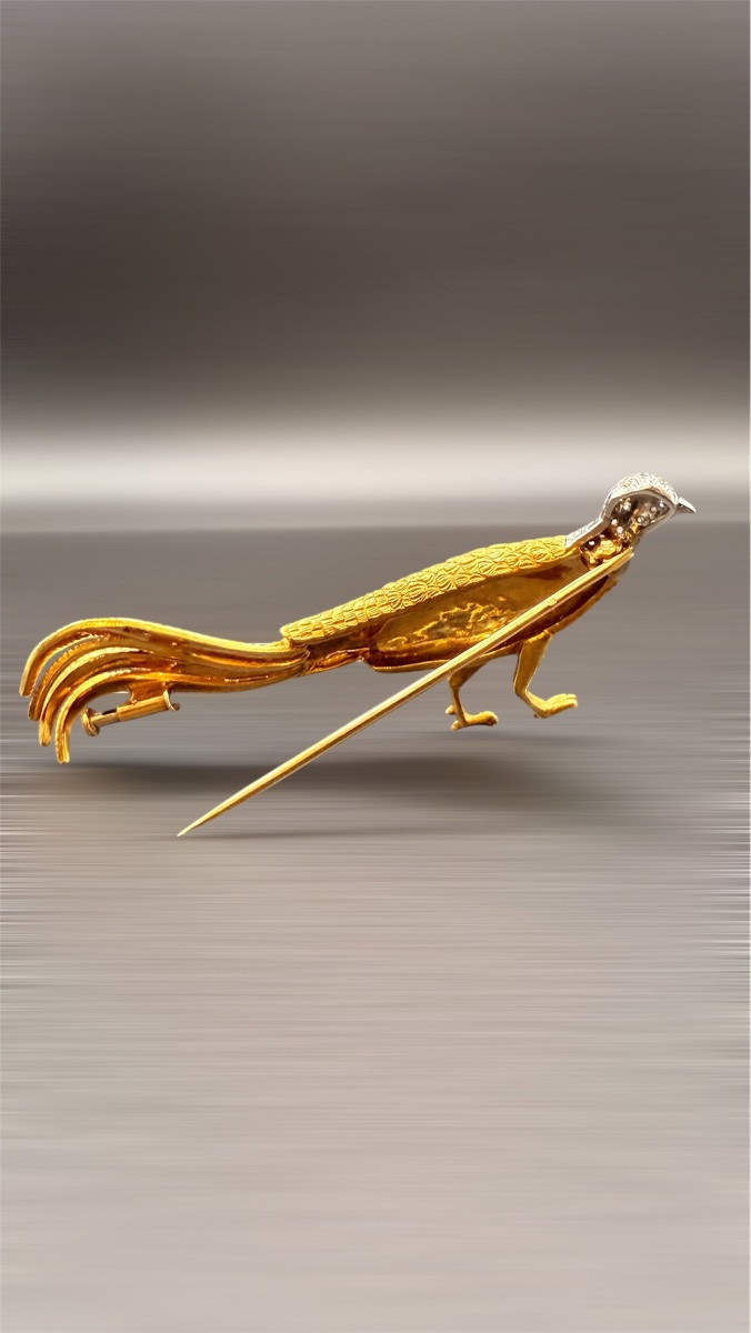 Broche oiseau en or 18 carats-photo-2