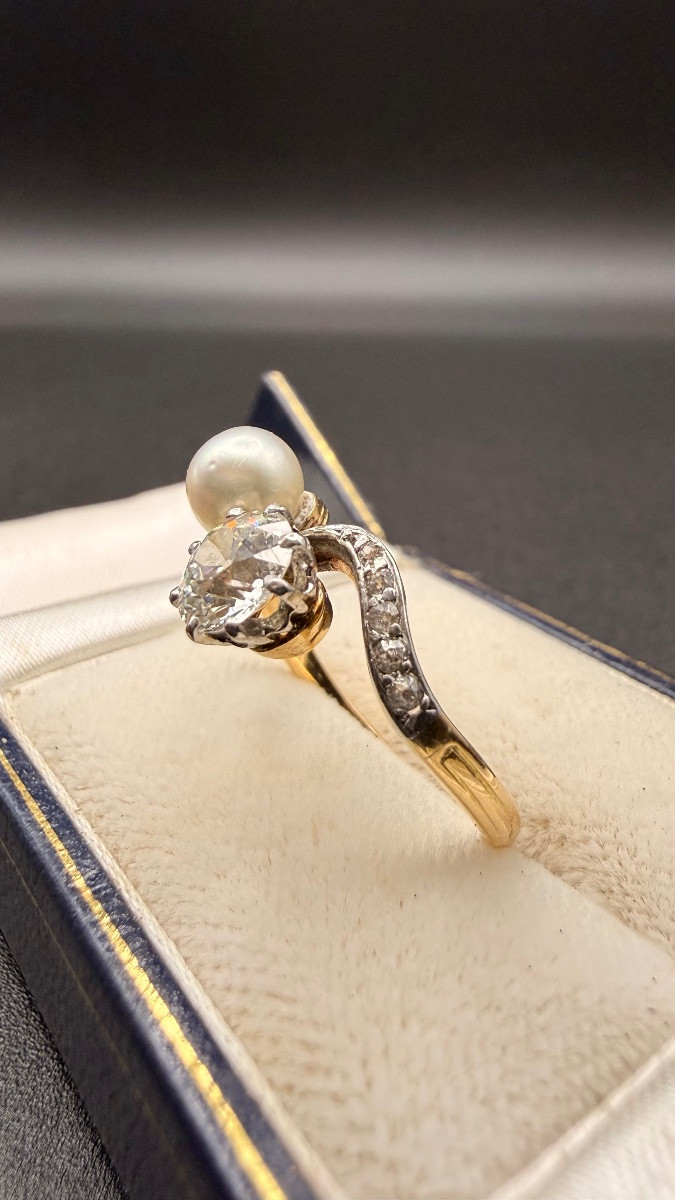 Art Nouveau "toi Et Moi" Ring In 18-carat Gold, Diamond And Pearl.-photo-2