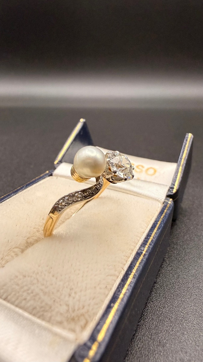 Art Nouveau "toi Et Moi" Ring In 18-carat Gold, Diamond And Pearl.-photo-3