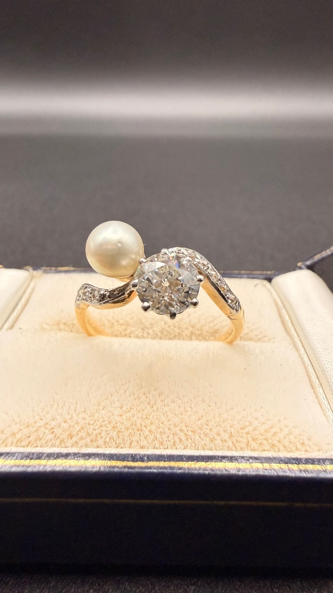 Art Nouveau "toi Et Moi" Ring In 18-carat Gold, Diamond And Pearl.-photo-1