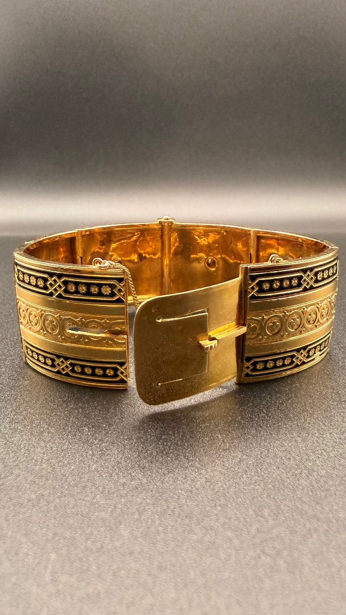 Antique 18-karat Yellow Gold Bracelet With Enamel And Fine Pearls, 19th Century-photo-4