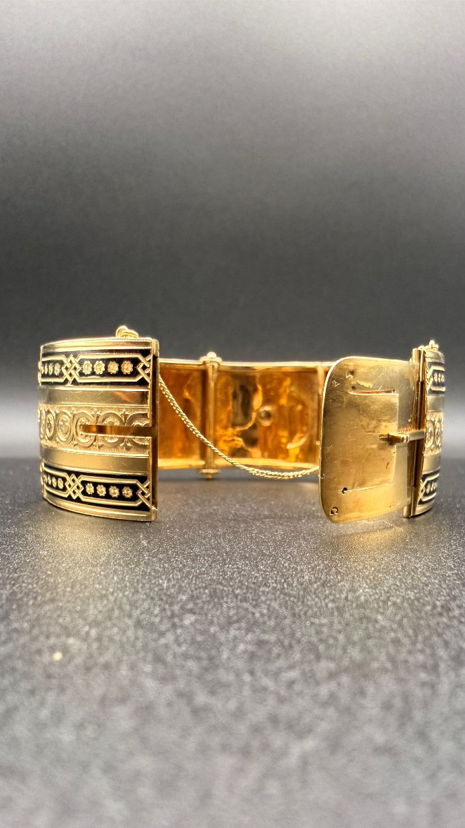 Antique 18-karat Yellow Gold Bracelet With Enamel And Fine Pearls, 19th Century-photo-3