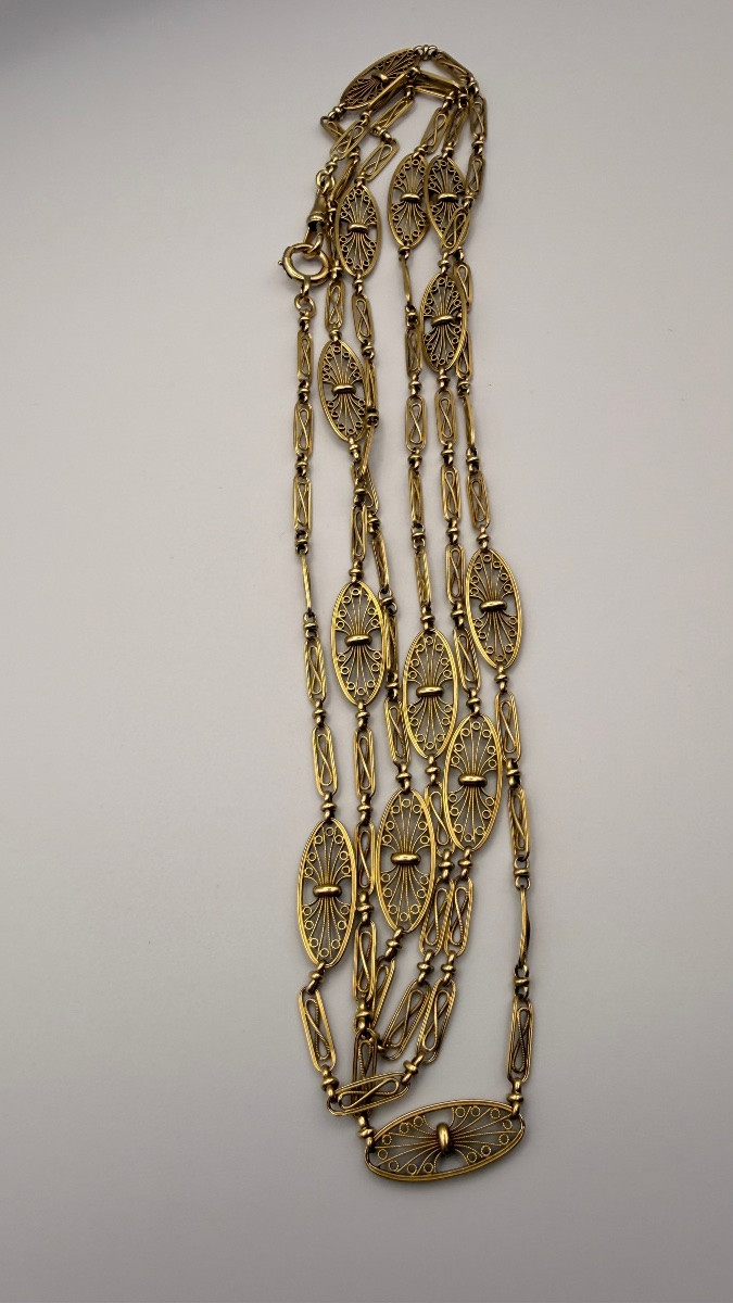 Sautoir français en or jaune 18 carats, travail vers 1940–1950.-photo-2