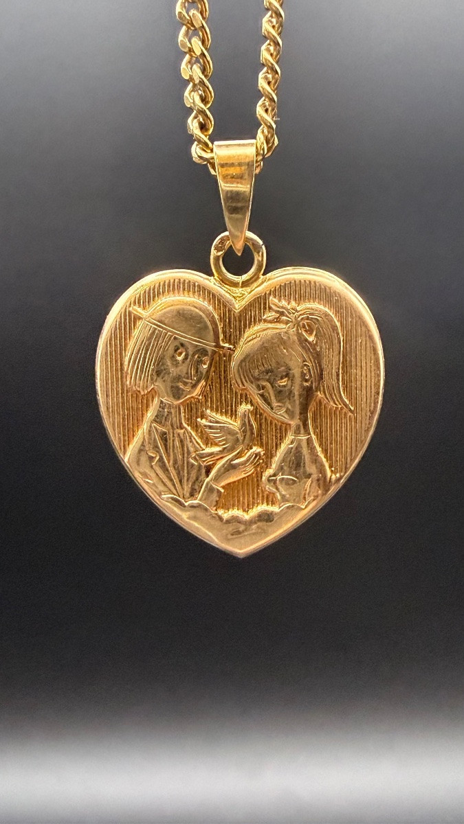 Pendentif Les Amoureux de Peynet en or 18K-photo-1