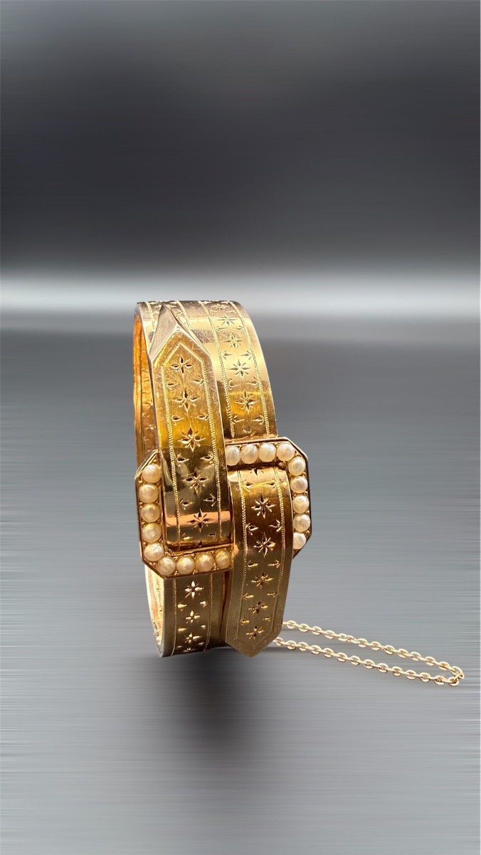 Bracelet Napoléon III en or 18 carats et perles fines, XIXᵉ siècle-photo-4
