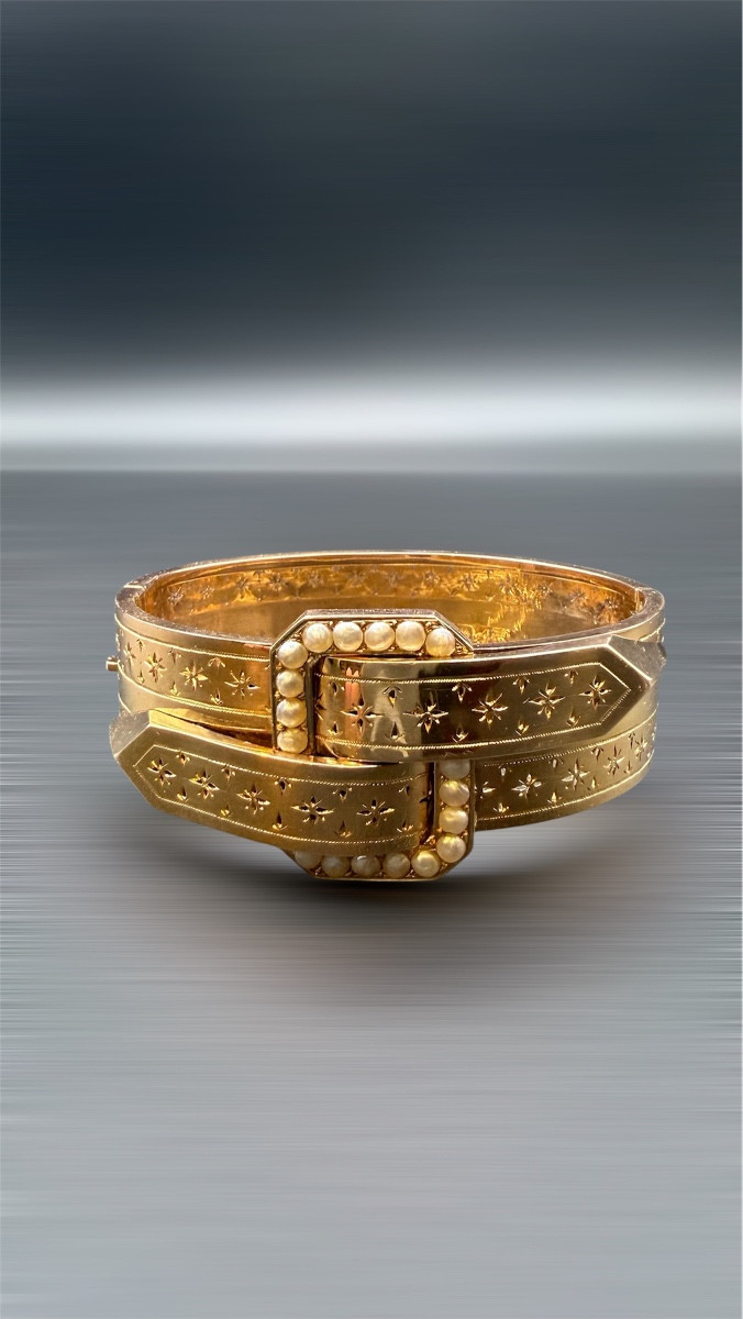 Bracelet Napoléon III en or 18 carats et perles fines, XIXᵉ siècle