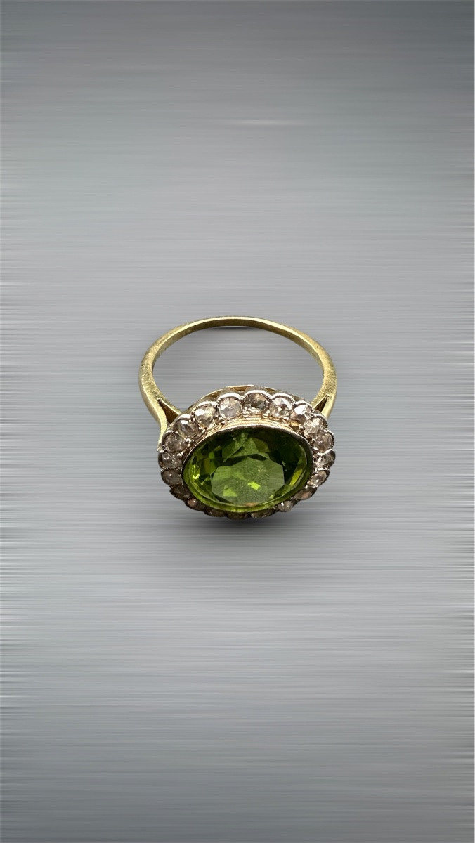 Belle époque Ring In 18-carat Gold, Peridot And Rose-cut Diamonds.-photo-2