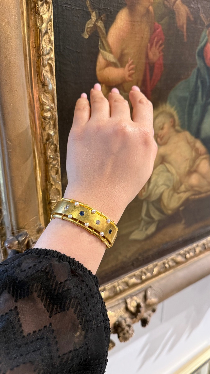 Bracelet rigide d’époque Napoléon III en or jaune 18 carats.-photo-1