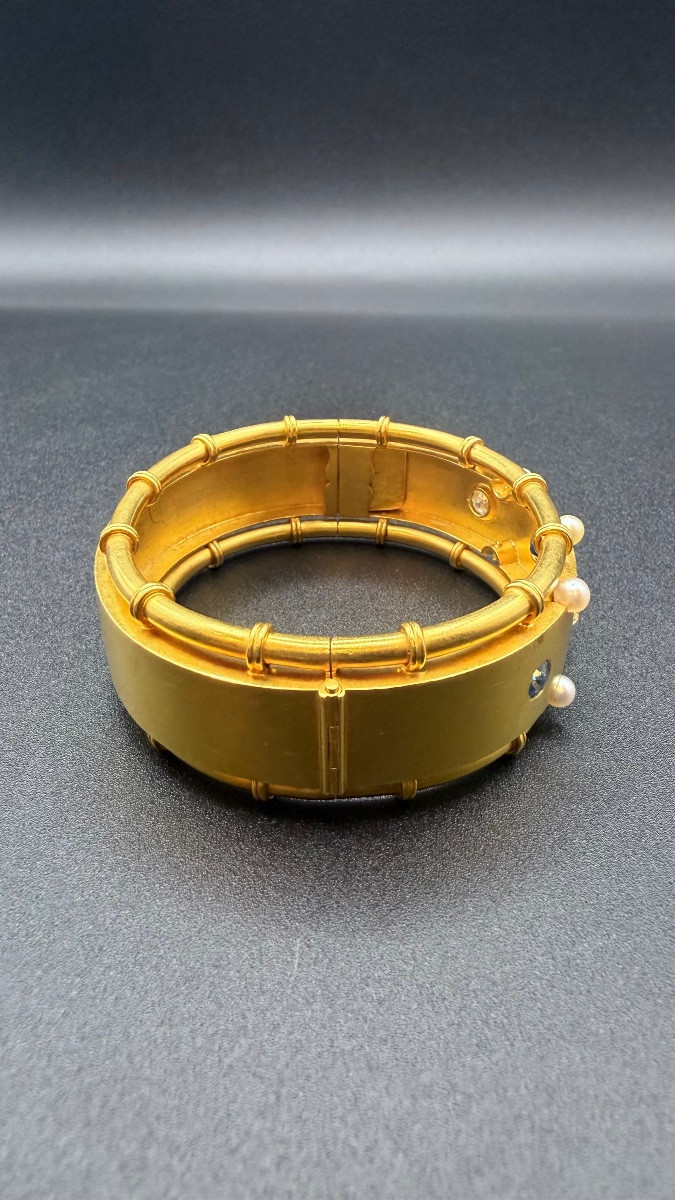 Bracelet rigide d’époque Napoléon III en or jaune 18 carats.-photo-2