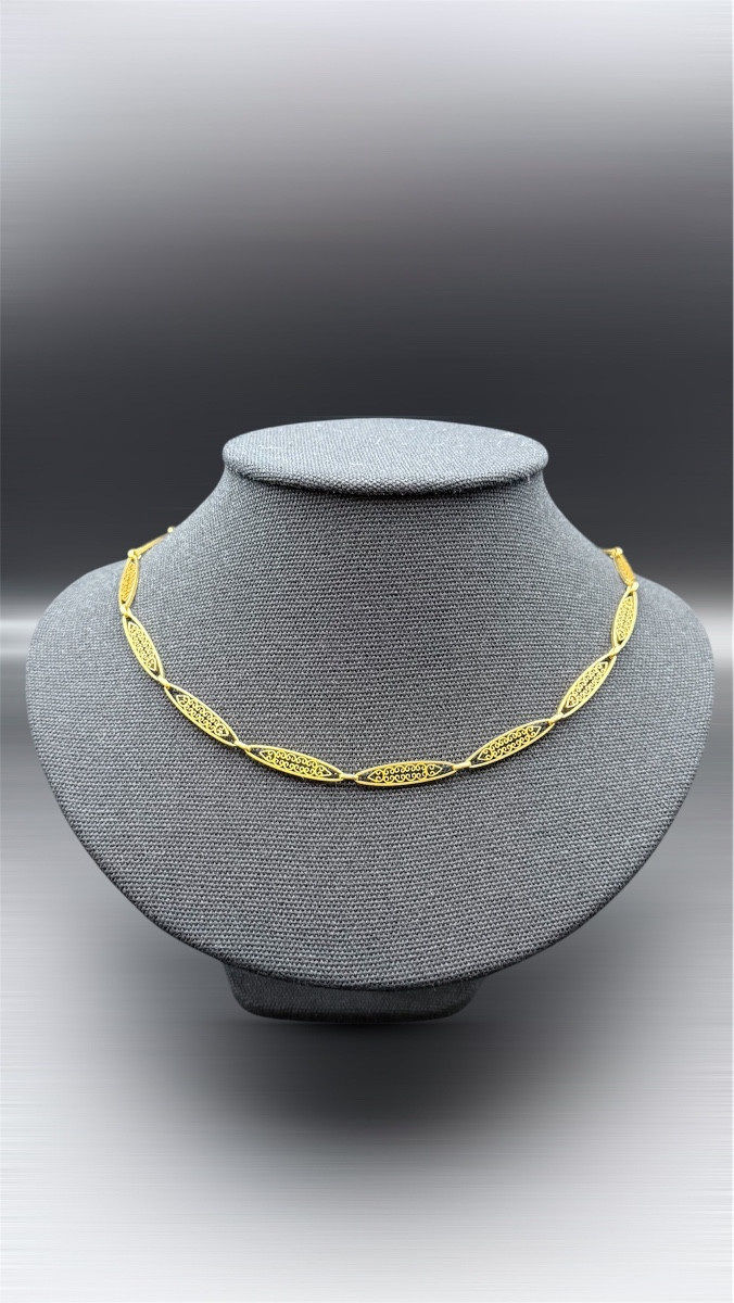 Chaîne de montre Art Nouveau en or jaune 18 carats – travail ajouré