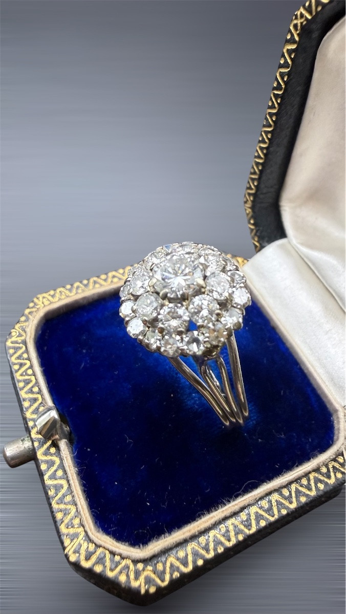 Bague marguerite diamants taille ancienne – Or blanc 18k-photo-2