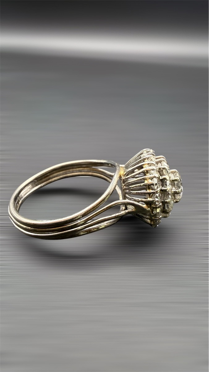 Bague marguerite diamants taille ancienne – Or blanc 18k-photo-1