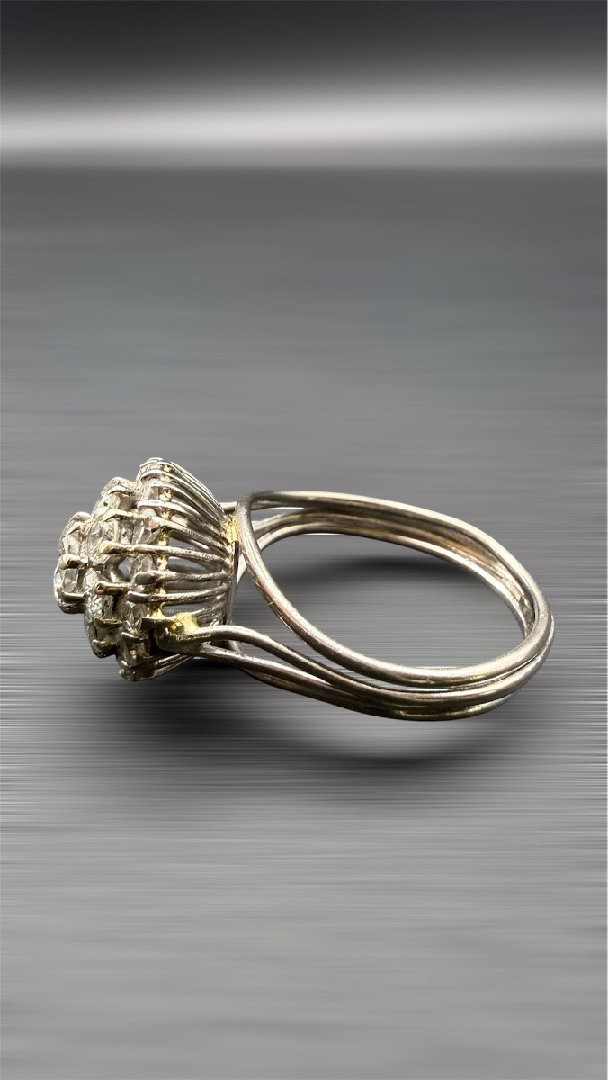 Bague marguerite diamants taille ancienne – Or blanc 18k-photo-2