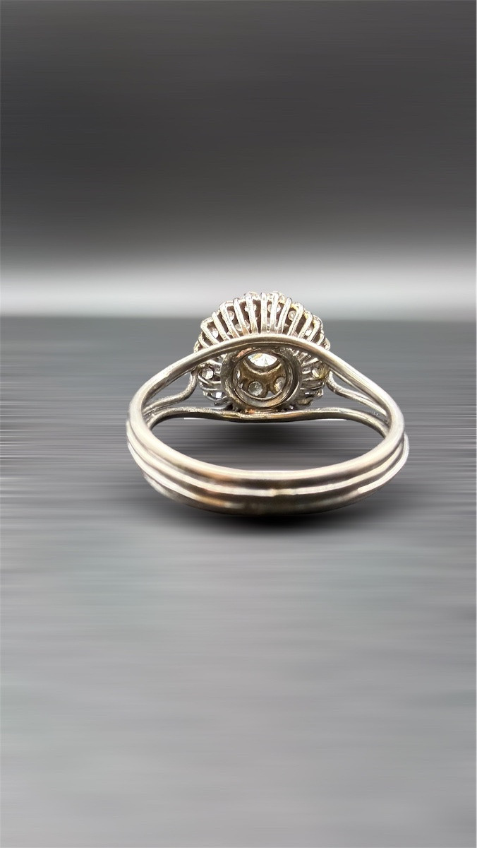 Bague marguerite diamants taille ancienne – Or blanc 18k-photo-4