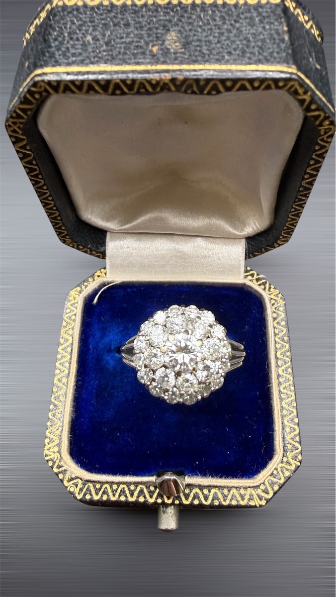 Bague marguerite diamants taille ancienne – Or blanc 18k