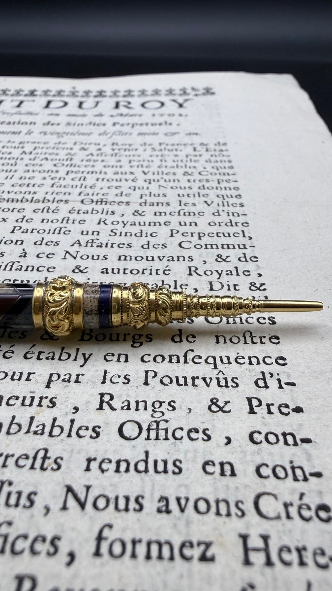Gold And Hardstone Mosaic Mechanical Pencil – Restoration Period – Paris 1819-1838.-photo-4