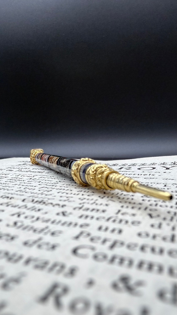 Gold And Hardstone Mosaic Mechanical Pencil – Restoration Period – Paris 1819-1838.-photo-2