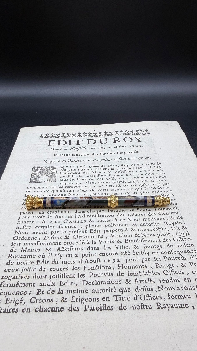 Gold And Hardstone Mosaic Mechanical Pencil – Restoration Period – Paris 1819-1838.-photo-4