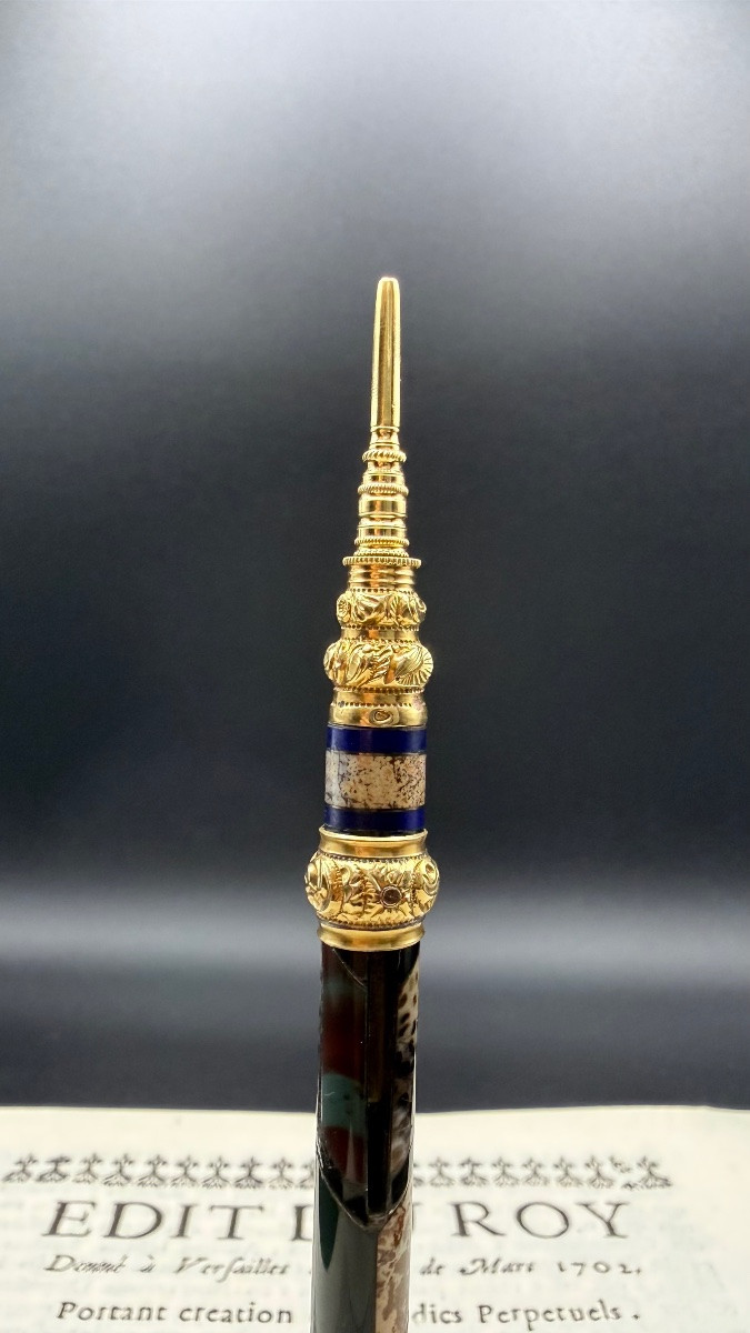 Gold And Hardstone Mosaic Mechanical Pencil – Restoration Period – Paris 1819-1838.-photo-5