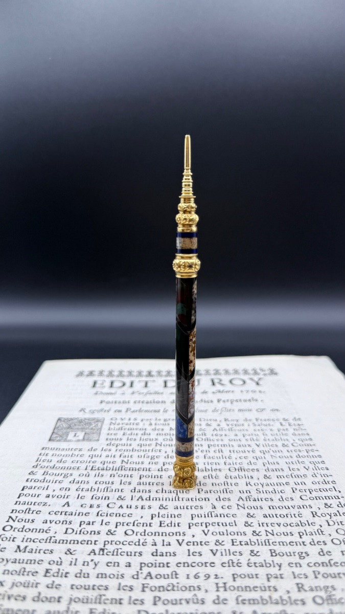 Gold And Hardstone Mosaic Mechanical Pencil – Restoration Period – Paris 1819-1838.-photo-6