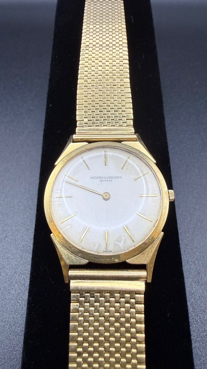 Montre Vacheron Constantin Or 18k 750 Vintage Bracelet Or Maille Vers 1960 Genève.-photo-3