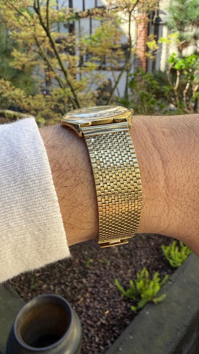 Montre Vacheron Constantin Or 18k 750 Vintage Bracelet Or Maille Vers 1960 Genève.-photo-2