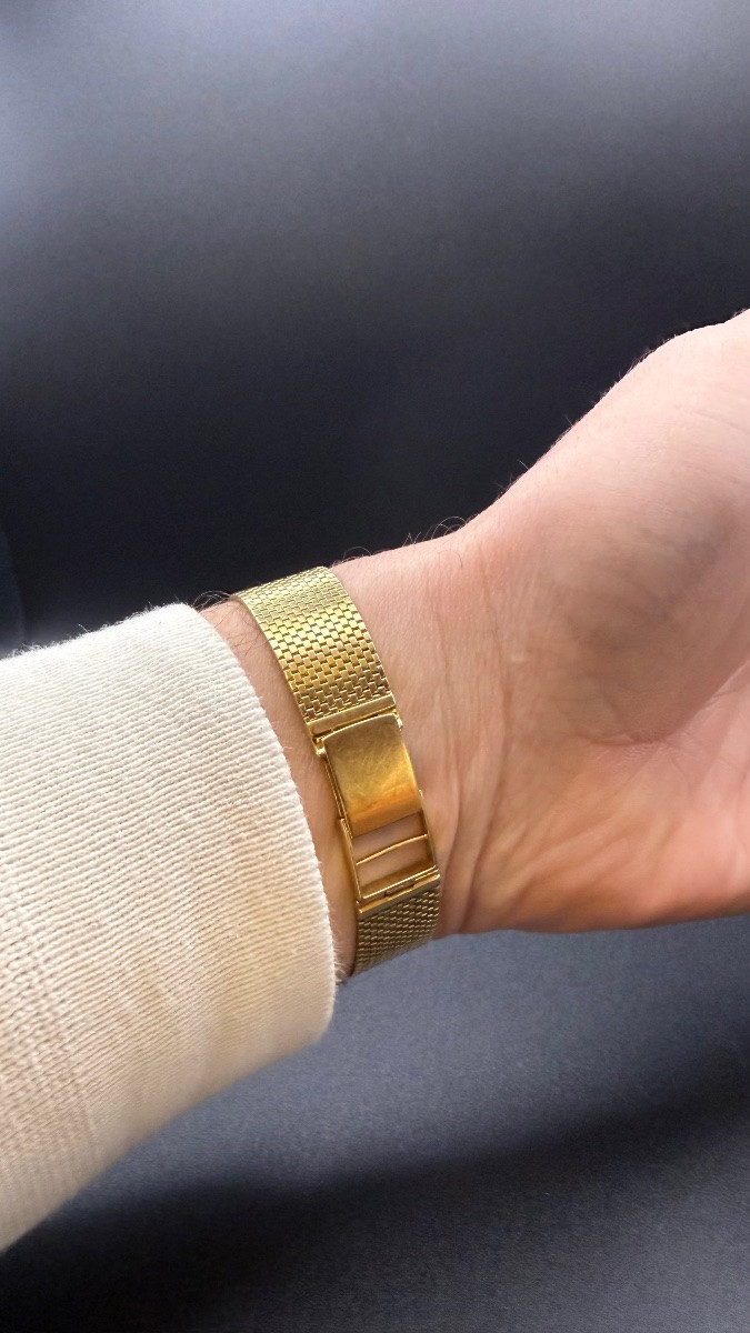 Montre Vacheron Constantin Or 18k 750 Vintage Bracelet Or Maille Vers 1960 Genève.-photo-3