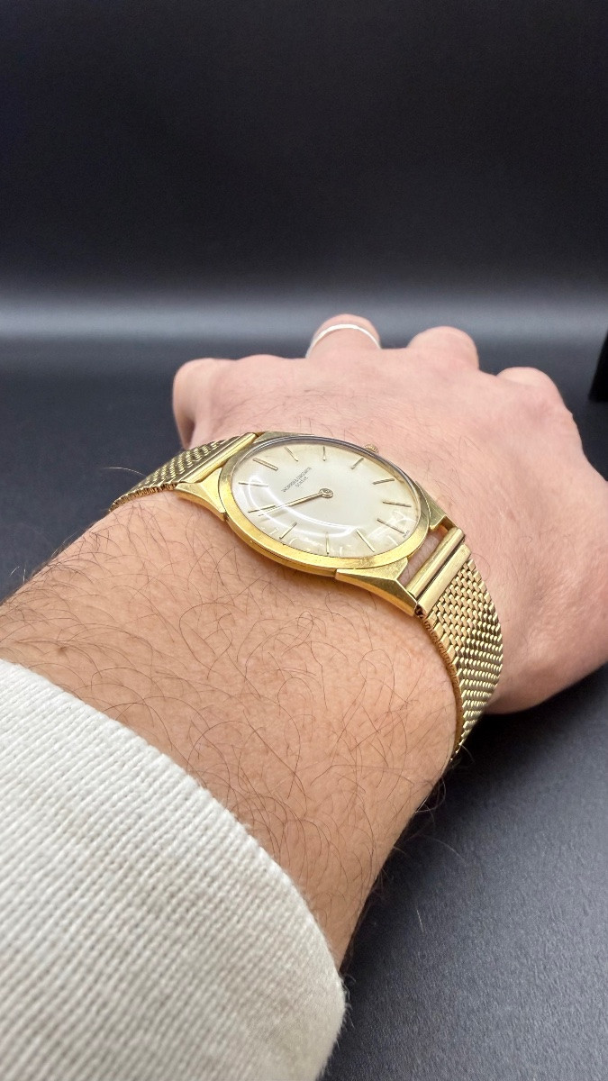 Montre Vacheron Constantin Or 18k 750 Vintage Bracelet Or Maille Vers 1960 Genève.-photo-4