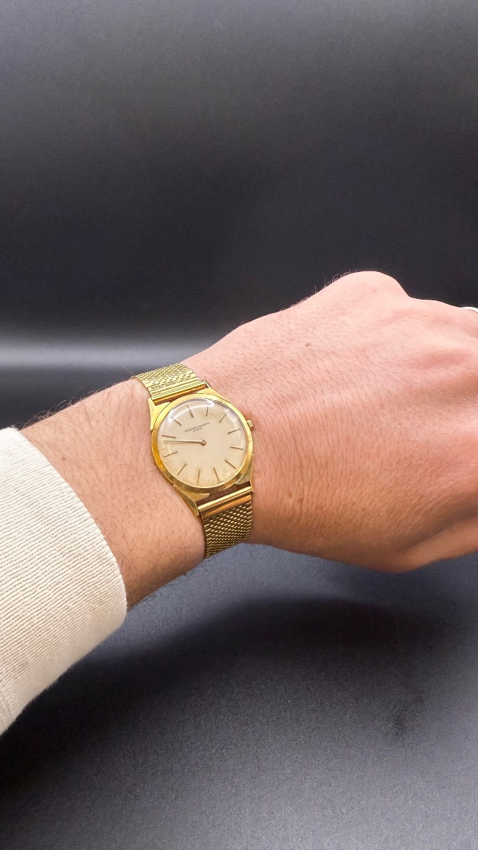 Montre Vacheron Constantin Or 18k 750 Vintage Bracelet Or Maille Vers 1960 Genève.-photo-5